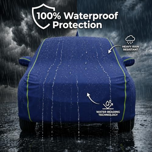 Image of Pivalo Premium Car Cover for Maruti Brezza 100% Waterproof All Weather Protection Dustproof 3 Layer PP & Soft Cotton Inner Lining Fabric Tripple Stitched Secure Fit Full Body Cover (Tiebond Blue)