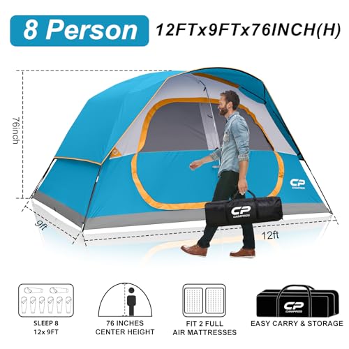 Image of CAMPROS CP Upgraded 6 /8 Person Camping Tents, Waterproof Windproof Family Tent with Larger Mesh Windows & Door, Double Layer, Easy Set Up, All-Season Dome Tent with Top Rainfly & Carry Bag