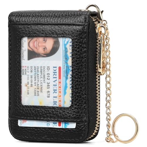 Image of SENDEFN Women's Card Holder RFID Blocking Leather Credit Card Case Wallet Zipper Keychain Purse with ID Window