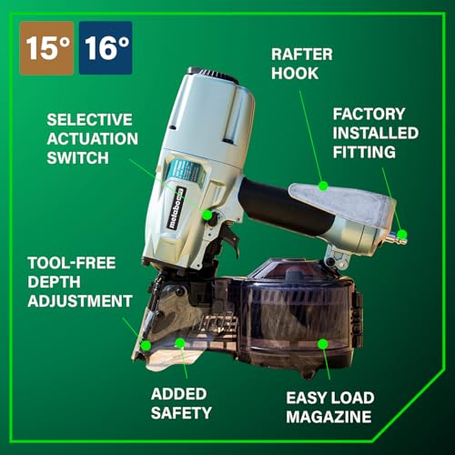 Metabo HPT Siding/Light Framing Coil Nailer, Pro-Preferred Pneumatic Power Nailers for Versatile Siding and Framing Tasks, Tool For 16° Wire 1-3/4"-3" and 15° Plastic to 1-3/4" - 2/14" Nails, NV75A5 by Metabo HPT - Image 4