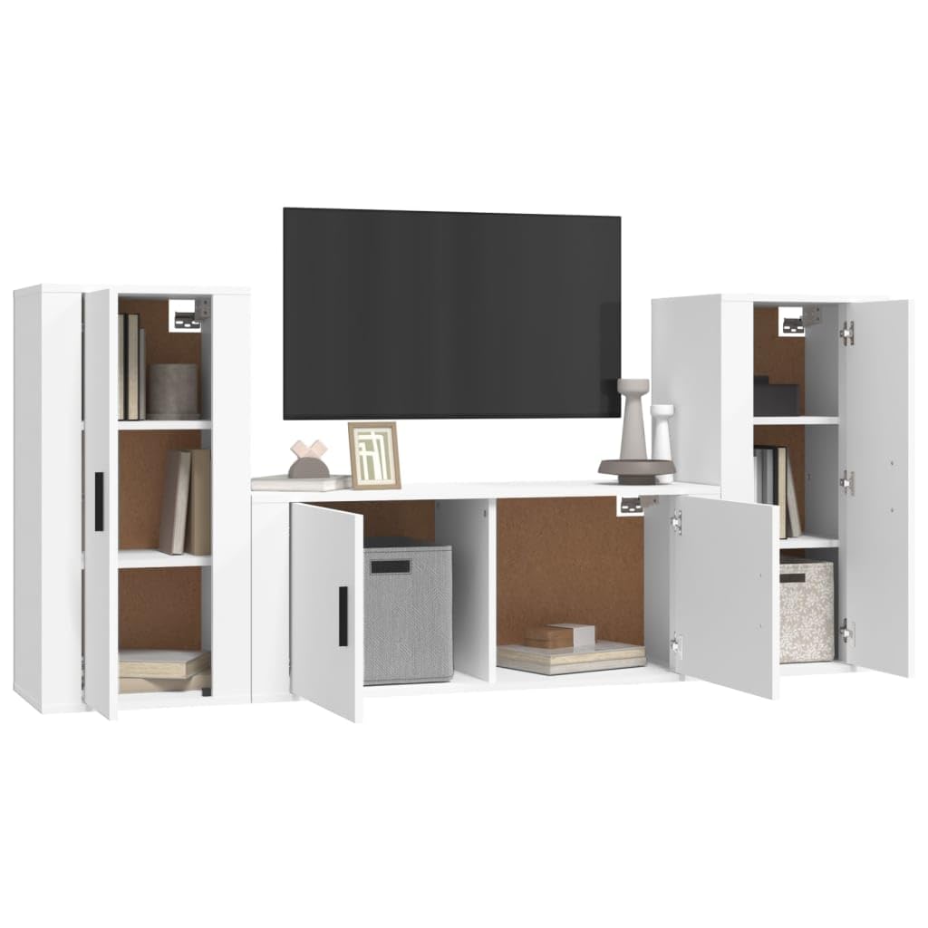 3-TLG. TV-Schrank-Set, Weiß, Holzwerkstoff, Wandmontage, Modernes Media-Center für Wohnzimmer, Viel Stauraum, 100x34,5x40 cm