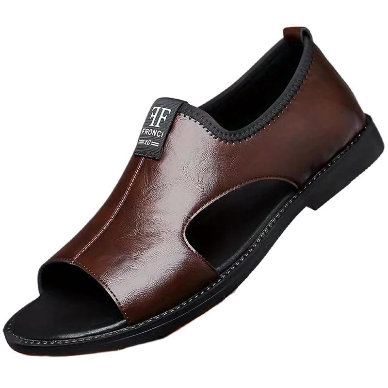 Men's Casual Slip-On Sandals - Black Open Toe Shoes with Rubber Sole, Comfortable for Spring/Summer Outdoor Wear, Strappy Sandals