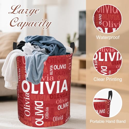 Image of Custom Name Laundry Hamper, Personalized Laundry Basket with Name for Boys Girls Kids Men Women, Customized Name Dirty Clothes Basket Gifts for Clothes Toy Bathroom Bedroom Laundry Room Dorm