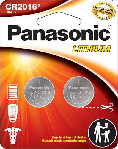 Panasonic CR2016 3.0 Volt Long Lasting Lithium Coin Cell Batteries in Child Resistant, Standards Based Packaging, 2-Battery Pack