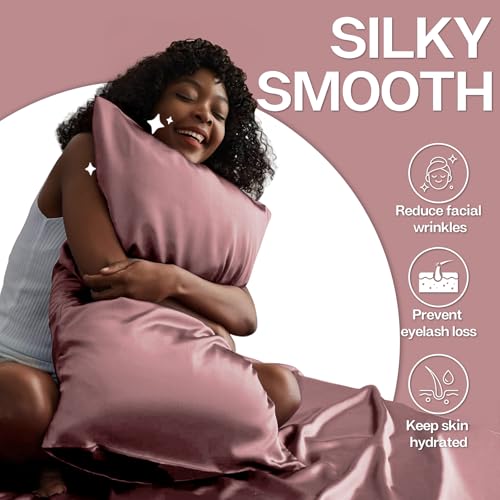 Image of MR&HM Satin Pillowcase for Hair and Skin, Silk Satin Pillowcase 2 Pack, King Size Pillow Cases Set of 2, Silky Pillow Cover with Envelope Closure (20x40, Rose Taupe)