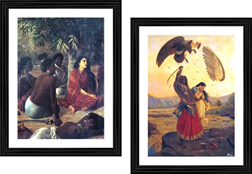 Image of Adventures� *Seeta- Ashok-watika & Jatayu*- Two Paintings by Raja Ravi Varma, Set of 2 Wall D�cor Frames. Matt Satin Print with MDF & 1 inchPS Black Frame. Size 14 inchx18 inch each.