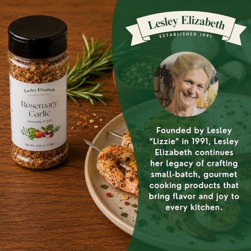 Image of Lesley Elizabeth Rosemary & Garlic Rub - All-Purpose Herb & Garlic Seasoning Blend | Gourmet Grill & Cooking Spice for Chicken, Beef, Pork, Seafood & Vegetables