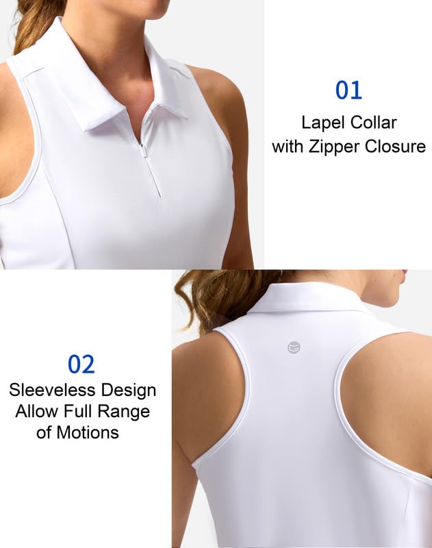 Women's Sleeveless Golf Shirt Zip Up Quick Dry Collared Tank Tops Racerback Tennis Athletic Polo Shirts for Women4