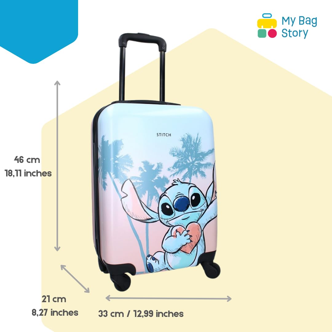 mybagstory - Mała walizka kabinowa Stitch - dla dzieci - bagaż - podróż - wakacje - rozmiar 46 cm - kółka - pomysł na prezent, Stitch - różowy/niebieski, Klasyczny