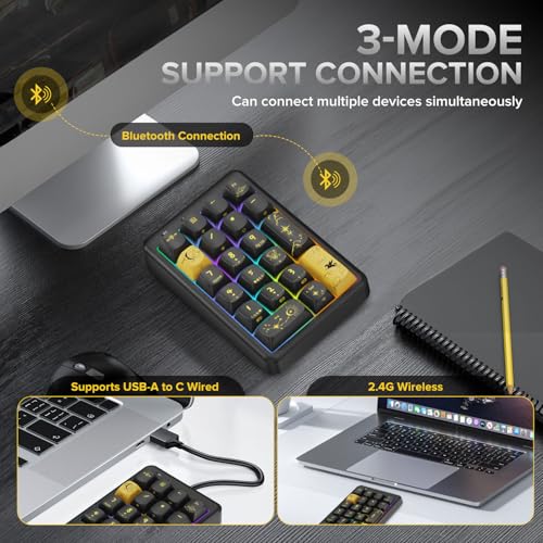 Image of Wireless Number Pad Keyboard Mechanical Numpad Numeric Keypad for Laptop | Bluetooth Creamy 10 Key RGB Portable Cute Financial Accounting Rechargeable for Windows, PC, BT5.0 /2.4G, Black S21