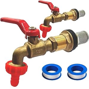 2Pcs Rain Barrel Spigots, Brass Faucet Kits for Rain Water Barrel, Water Tanks, Tubs, Pools Etc, Turn Ball Valve Rain Barrel Spigot with Bulkhead Fitting Set, Hose Adapter, Filter Mesh and Tape