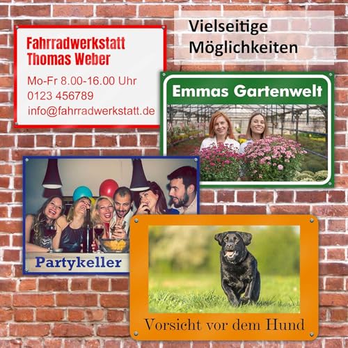 Indigos UG - Schilder selbst gestalten mit Wunschtext - Schild personalisiert grau - Aluverbundplatte in 8 Größen - mit Text und Schrift - für Garage, Parkplatz, Firma, Schule, Hotel oder Carport