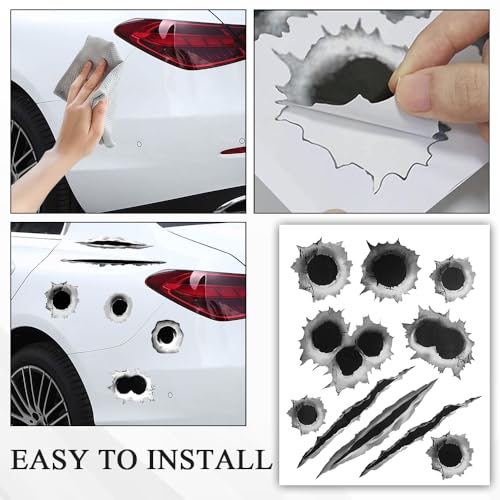 Image of 3D Bullet Hole Car Stickers, Bullet Hole Decals, Funny Prank Auto Body Scratch Tattoo Decal, Automotive Tattoo Decorations Accessories Waterproof Car Sticker for Bumper Window Helmet (Style B)