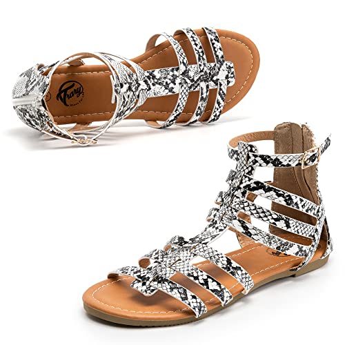 Image of Trary Women's Sandal, Comfortable Gladiator Sandals Ankle Strap Flats Sandalias Para Mujer Beach Sandals Wide Width Open Toe Cross Strappy Sandals for Women Dressy Summer