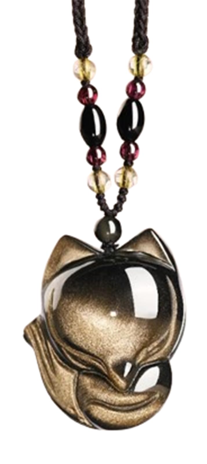 Collana con ciondolo a forma di volpe in ossidiana per uomo e donna, collane con pietre di cristallo fatte a mano, gioielli Feng Shui con pietre preziose, regalo per ricchezza ,Golden obsidian