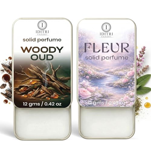 Image of Solid Perfume |Woody oud&Fleur Alcohol Free Wax Perfume Balm, Long Lasting | Pocket Tin 12g, Pack Of 2| Non Greasy Smooth Glide, Travel Friendly Men And Women