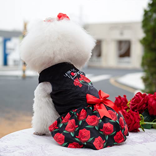 Cutebone You're Loved Rose Dress Velvet For Small Dogs Girl Puppy Dresses Black Dog Clothes Cva12Xxs-D #TOP6