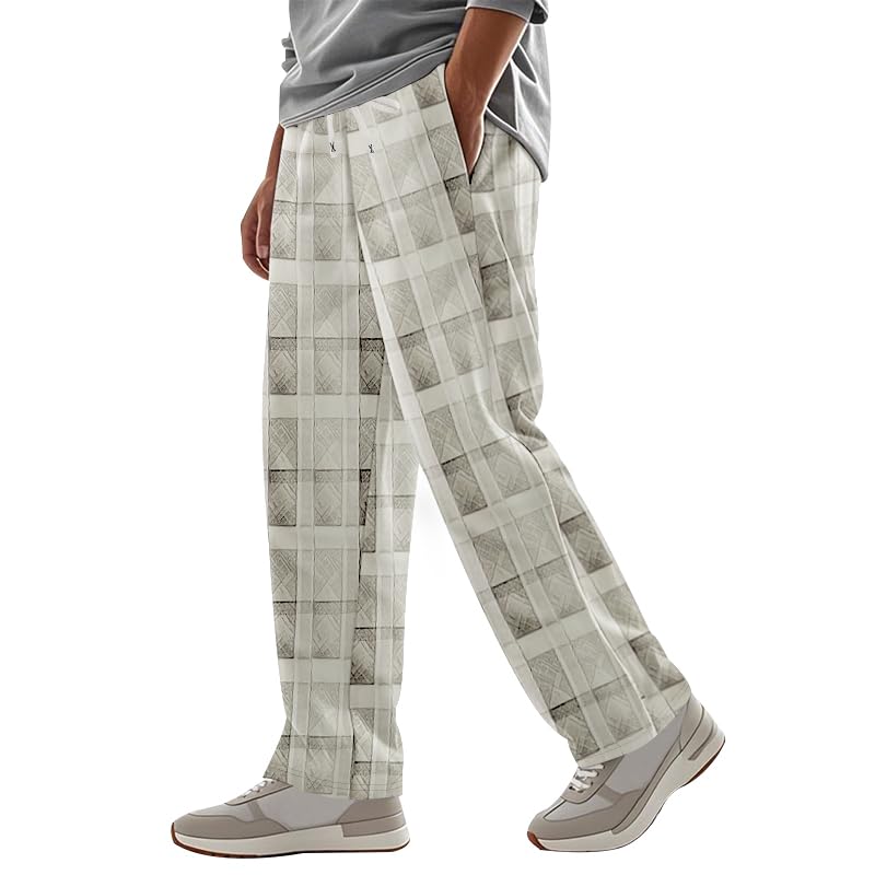 Men's Plaid Pants Slim Fit Casual Checkered Trousers Lightweight Elastic Waist Stripes Pants with Pockets3