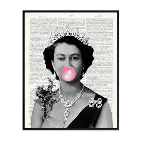 Queen Elizabeth Blowing Bubbles- Funny Wall Art Print on Dictionary Photo - Gift for English British Monarch Fans - Home Decor for Royal Enthusiasts - 8X10 Vintage Picture