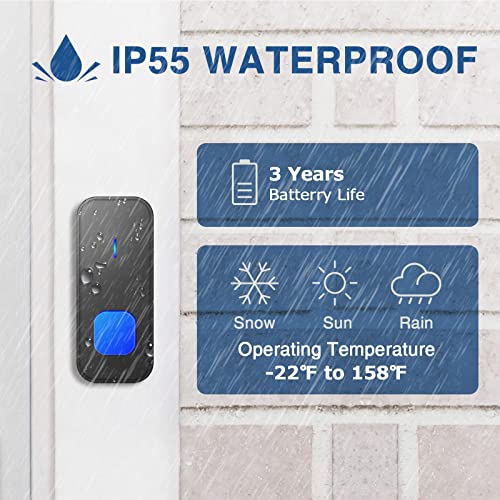 image for SURFOU Wireless Doorbell, Waterproof Door Bell Battery Operated with 3