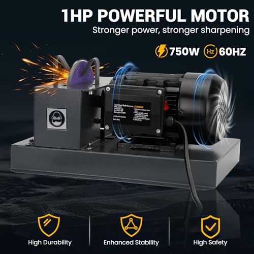 Afilador de cuchillas para cortacésped potente de 1 HP con disco de lija y guías de ángulo 5
