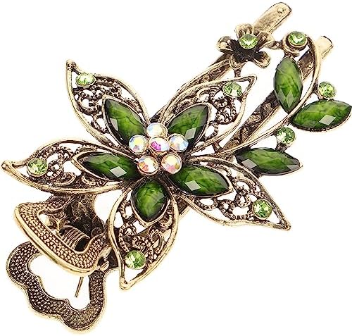 Uonlytech Vintage Floral Hair Clip Crystal Barrette Petal Hairpin Women Accessories for Parties Weddings