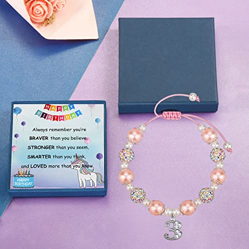 Image of PARTNER 2nd-13th Birthday Gifts for Her, Pink Pearl and Rhinestone Number Charm Bracelet for Girls Daughter Niece Granddaughter Sister