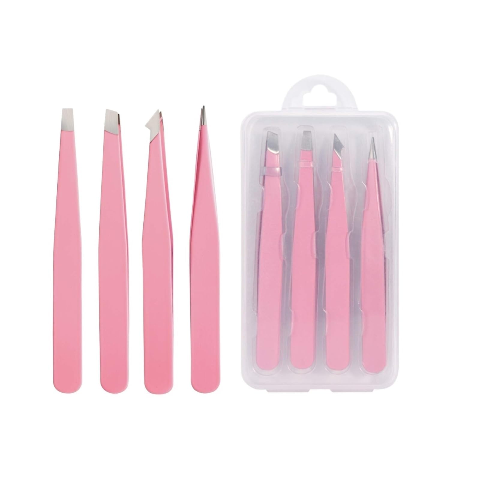 Btgyttkl 4Pcs Pink Eyebrow Plucking Tweezers Tweezers Set 4-Piece, Professional Stainless Steel, Precision For Eyebrows, Facial Hair, Ingrown, Splinte(4Pcs Pink)