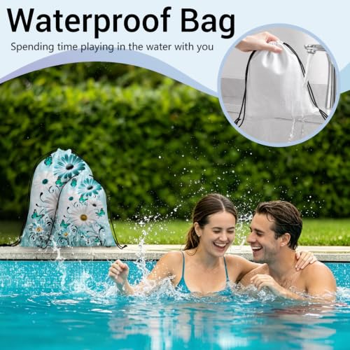 Image of Storage Bag With Drawstring Daisy Flower Butterfly Green Pouch for Outdoor Hiking Sport