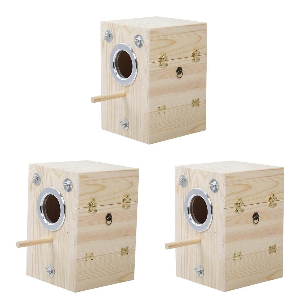 3 x Vogelbruthaus aus natürlichem Holz, Papageiennest, Käfig für Wellensittiche, Sittiche, Unzertrennliche