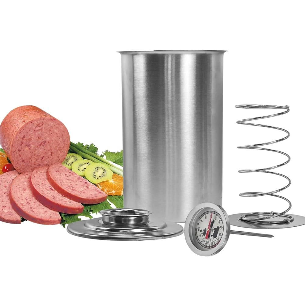 Schinkenbereiter, Fleischpresse mit Thermometer, Runde Form, Feinkost-Fleischpresse für Fleisch, Schweinefleisch, Meeresfrüchte, Rindfleisch, Fisch, Geflügel
