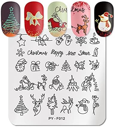 Generic Nail Art Stamping Plates Square Fashion Nail Stamp Plates DIY Image Christmas Template Print Manicure Salon Design Nails Art Tools (PY-F12 Christmas)
