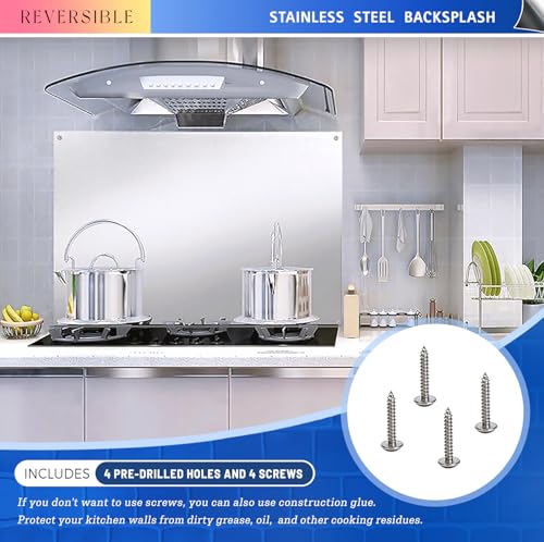Stainless Steel Backsplash for Stove 24"x30" Stove Backsplash Protector for Wall Metal Range Splash for Kitchen Wall with Screw Included(0.0276" Thick) by Laxama - Used condition - Image 5