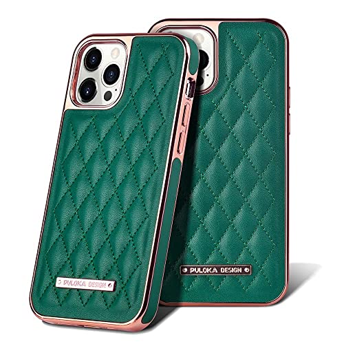 Image of PULOKA iPhone 13 Leather Cover Electroplated Back Case Royal Diamond Specially Designed Cover for Apple iPhone 13 6.1 inchinch - Green