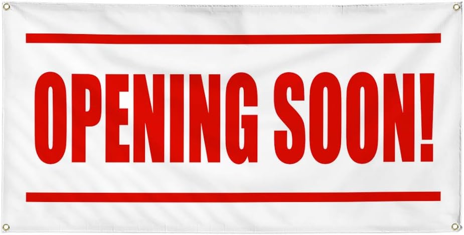 Vinyl Banner Multiple Sizes Opening Soon! Promotion Business Business Outdoor Weatherproof Industrial Yard Signs Red 4 Grommets 16x40Inches
