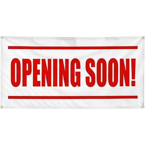 Vinyl Banner Multiple Sizes Opening Soon! Promotion Business Business Outdoor Weatherproof Industrial Yard Signs Red 4 Grommets 12x30Inches