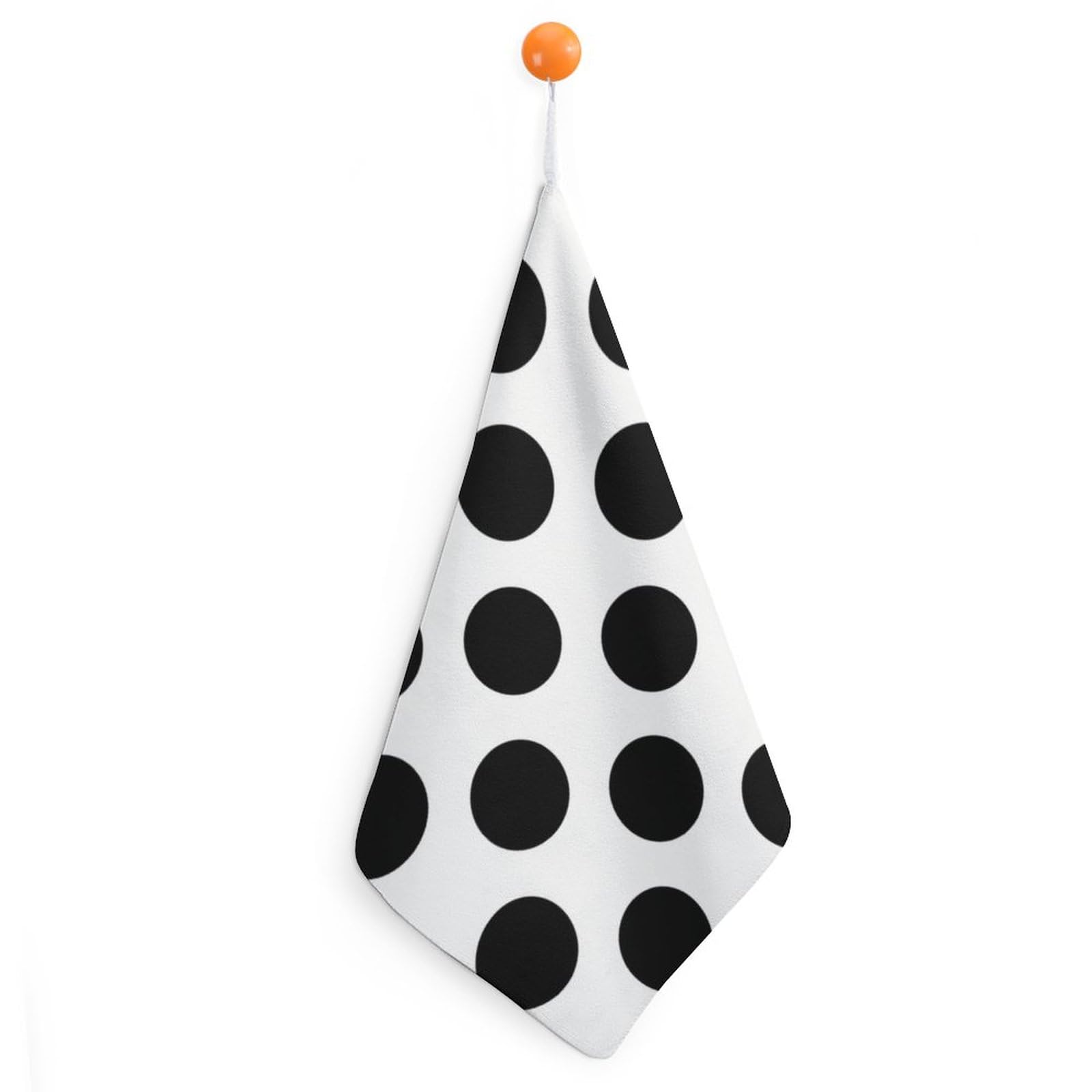 Curdesi Hand Towel for Bathroom, White and Black Polka Dot Pattern Microfiber Hand Bath Towels Soft Absorbent Hanging Towels with Loop, 12" X 12"