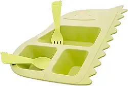 Kit Alimentação Bebê Infantil Pratinho Bambu com Divisórias 3 Peças