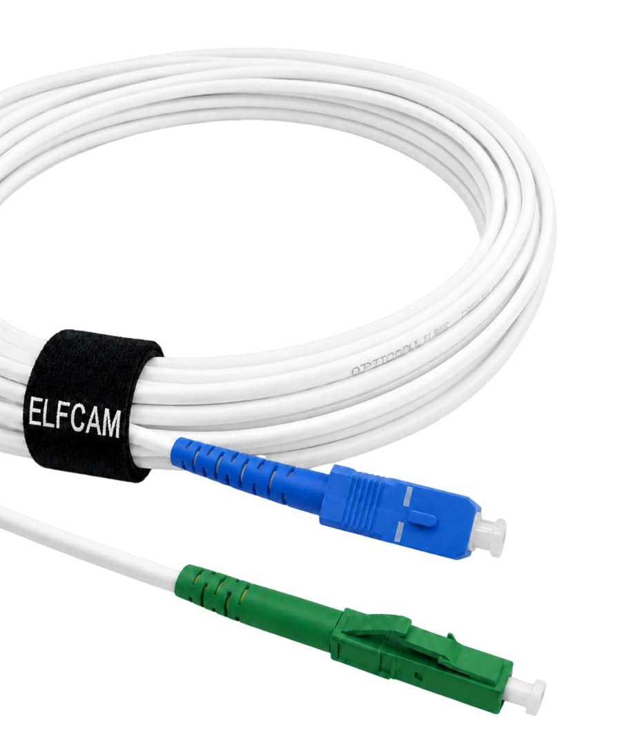 ElfcamⓇ - 2m Glasfaser-Kabel LC/APC auf SC/UPC Stecker, Simplex Singlemode 9/125μm OS2 LWL Patchkabel, Weiß,（2m）