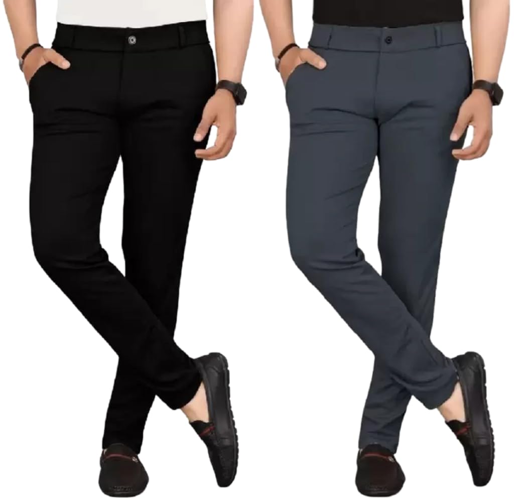 gibbonte Men's Slim Fit Formal Trousers with Mid-Rise Waist and Lycra Blend | Solid Pattern and Button Closure | Ideal for Office, Business, and Everyday Wear-picture-35
