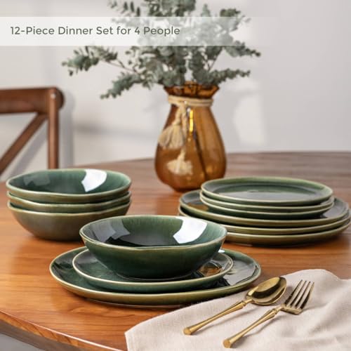 Image of AmorArc Ceramic Dinnerware Sets,Handmade Reactive Glaze Stoneware Plates and Bowls Sets,Highly Scratch Resistant | Dishwasher & Microwave Safe Dishes Set,Service for 4 (12pc)
