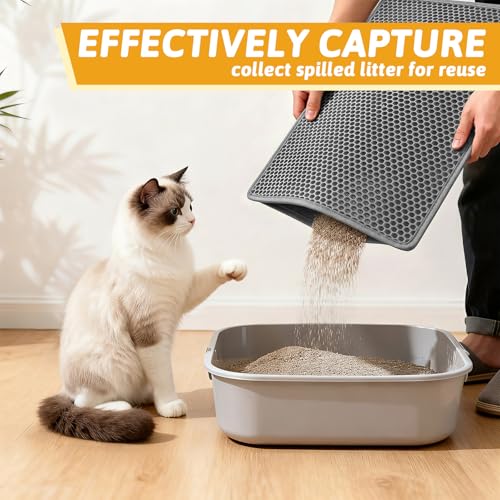 Image of Pieviev Cat Litter Mat Double Layer Waterproof Urine Proof Trapping Mat 1 Pack (Gray, 24x15 Inch (Pack of 1))