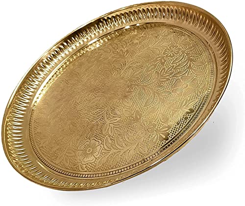 Image of NOBILITY Pure Brass Pooja Thali Set 11 Inch Pital Pooja Plate Arti Thali Traditional Handcrafted for Puja Home Office Mandir Gift Items