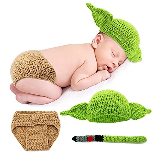 TIMSOPHIA Newborn Infant Baby Photography Prop Crochet Knit Hat Diaper Costume Set Handmade Cap Outfits Hat for Baby Shower(Green)
