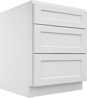Kitchen Base Cabinets, Base Cabinet with Drawers, RTA Cabinet, Unassembled, Shaker Style, Full Overlay for Kitchen, Laundry Room and More (White, 24" W X 34.5" H X 24" D)