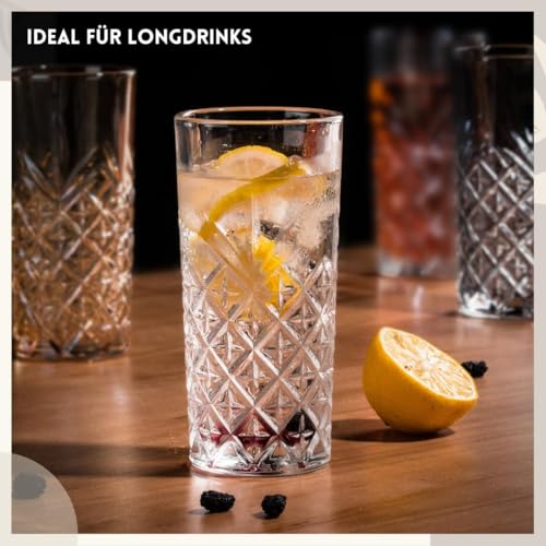 Image of Premium Crystal Water Glass Set of 6 - Highball Drinking Glasses Set for Home - Glass Set for Water Juice Shakes Mojito Cocktail Colddrinks (Chex Design)