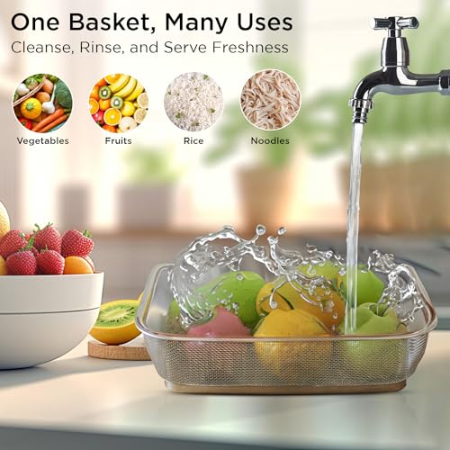 Image of Zupa Rust-Proof Stainless Steel Rectangular Strainer & Storage Basket | Multipurpose Fruit, Vegetable & Fridge Organizer (Silver) | 34 X 26 X 8 CM