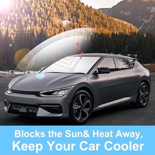 Image of Windshield Sun Shade Custom Fit for 2022 2023 2024 2025 2026 Kia EV6 Accessories Foldable Sunshade Sun Blocker Protect Car from Sun Rays & Heat Damage Keep Car Cooler