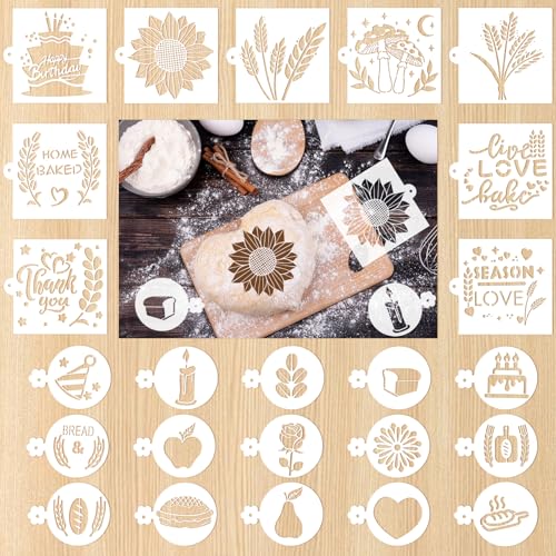 24Pcs Bread Stencils for Sourdough, Cake Stencils Mold Set for Bakery Supplies, Coffee Stencil Template for Bread Making Accessories, Gifts for Sourdough Bakers, Pie, Cookie Birthday for Decorating