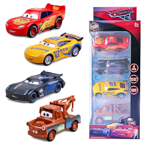JWTRSVTY Mc-queen Coches Juguete Set, 4 PCS Coches De Juguetes Metalicos, Mini Cars Juguetes Niños, Mini Vehículo De Juguete, Cars Lightning Juguetes Set para Niñas Niños Cumpleaños Regalo